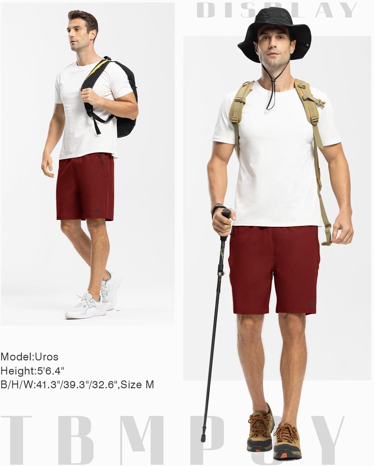 imageTBMPOY Mens 7quot Running Hiking Shorts Quick Dry Athletic Gym Outdoor Sports Workout Short 3 Zipper PocketsB11wine Red