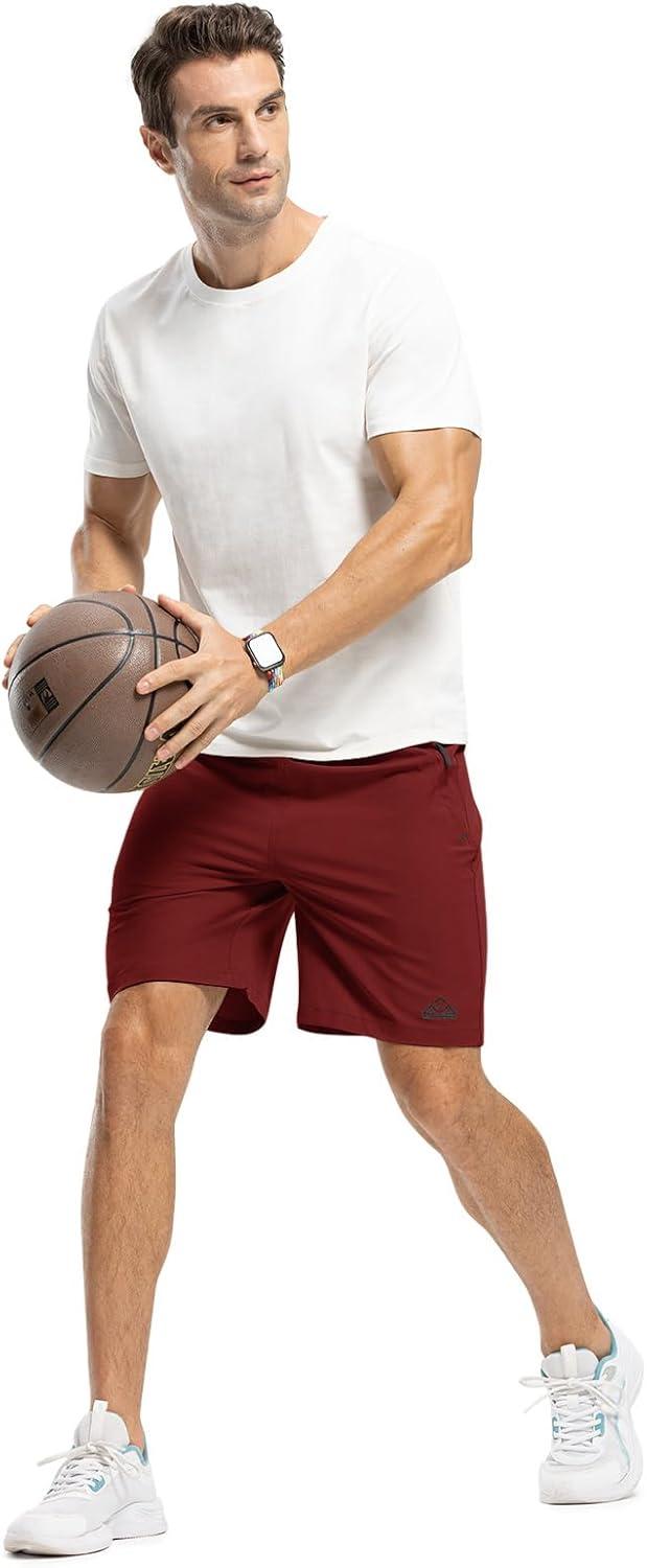 imageTBMPOY Mens 7quot Running Hiking Shorts Quick Dry Athletic Gym Outdoor Sports Workout Short 3 Zipper PocketsB11wine Red