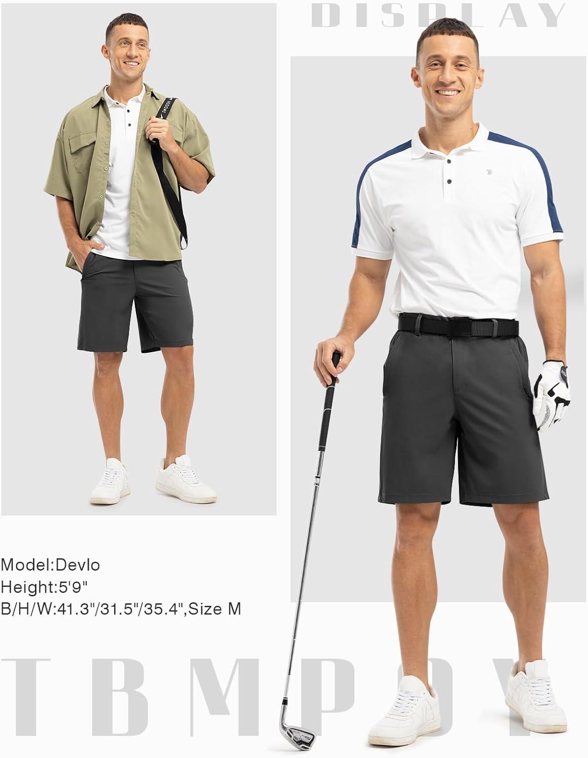 imageTBMPOY Mens 9quot Golf Shorts Quick Dry Casual Shorts Dress Shorts Flat Front Stretch Lightweight for Work Business TravelB1dark Grey