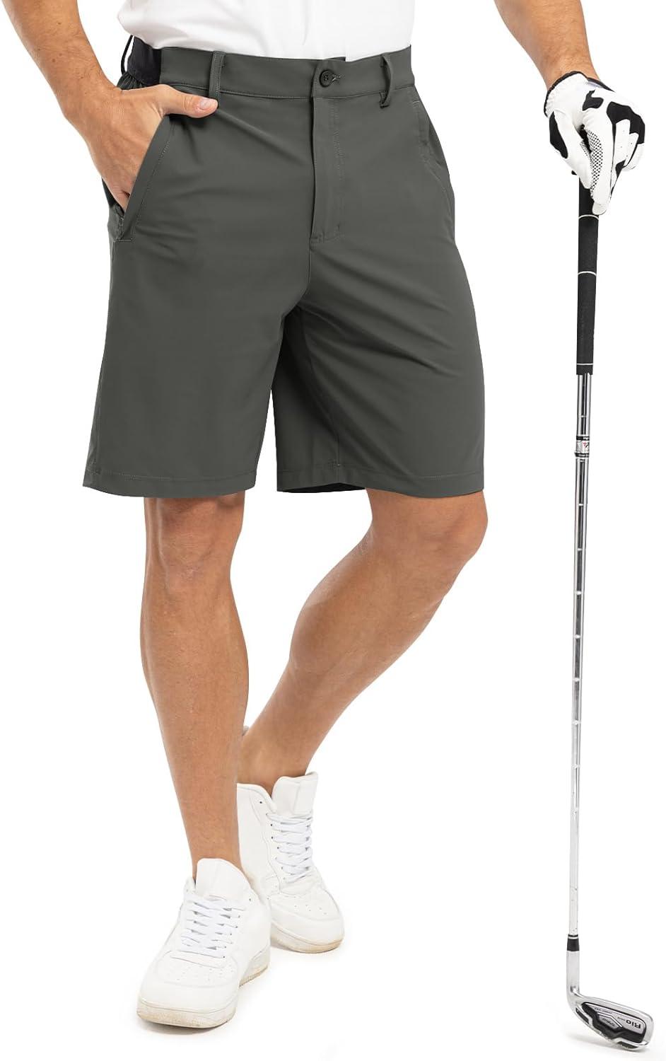 imageTBMPOY Mens 9quot Golf Shorts Quick Dry Casual Shorts Dress Shorts Flat Front Stretch Lightweight for Work Business TravelB1dark Grey