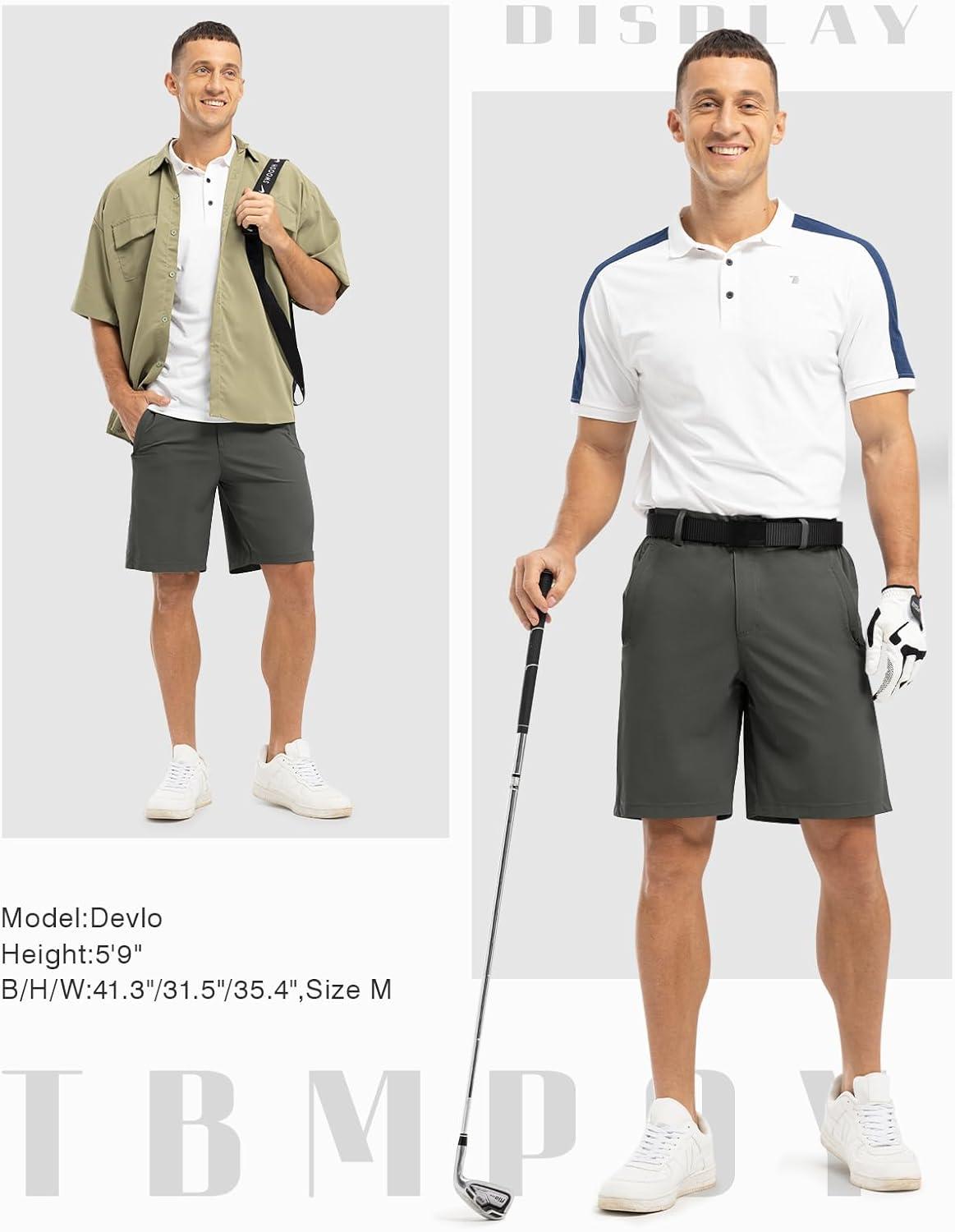 imageTBMPOY Mens 9quot Golf Shorts Quick Dry Casual Shorts Dress Shorts Flat Front Stretch Lightweight for Work Business TravelB1dark Grey