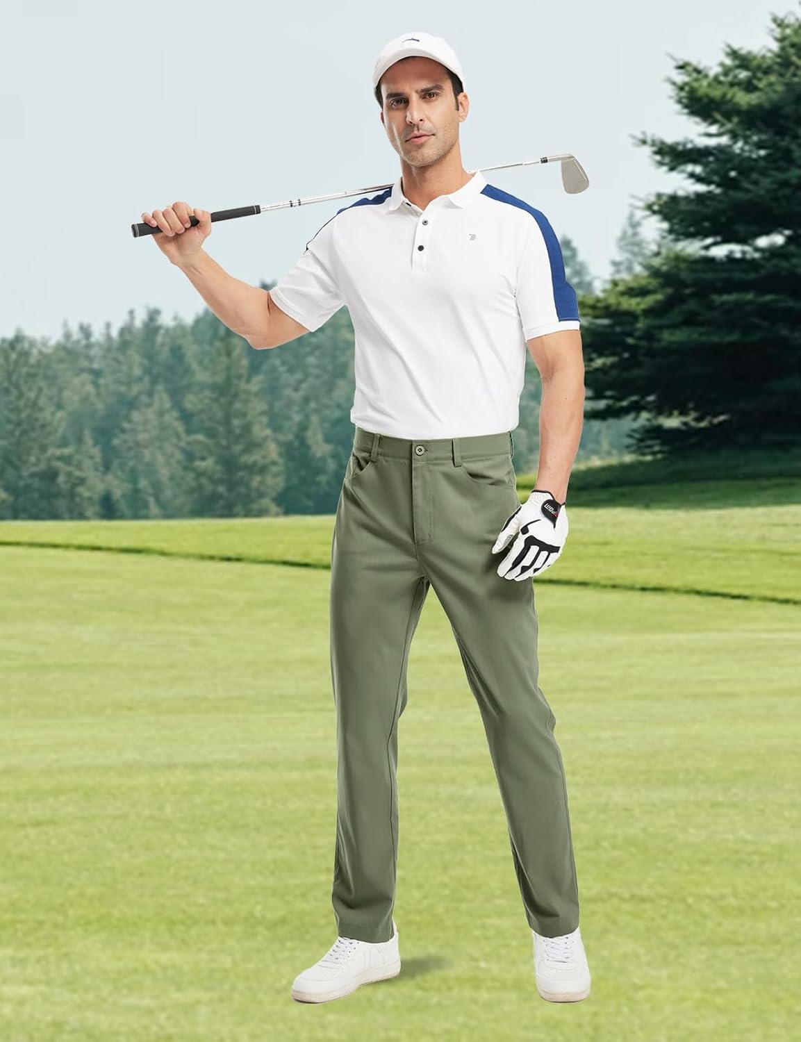 imageTBMPOY Mens Golf Pants Classic Fit Dress Work Pants Lightweight Comfortable Business Casual Pants with 5 PocketsArmy Green