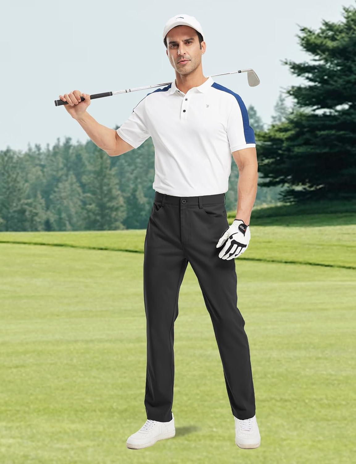 imageTBMPOY Mens Golf Pants Classic Fit Dress Work Pants Lightweight Comfortable Business Casual Pants with 5 PocketsBlack