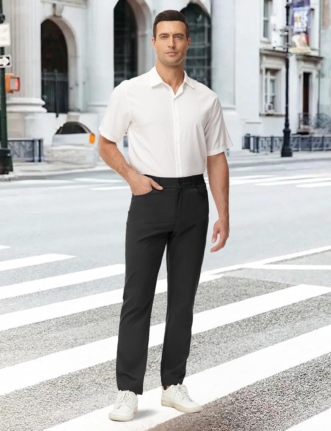 imageTBMPOY Mens Golf Pants Classic Fit Dress Work Pants Lightweight Comfortable Business Casual Pants with 5 PocketsBlack