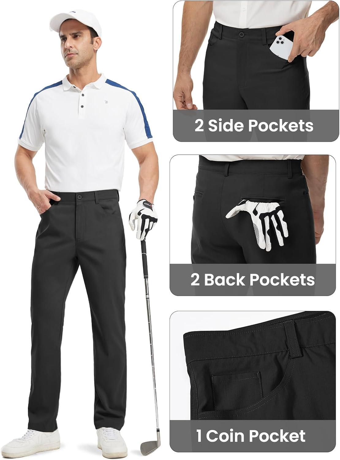 imageTBMPOY Mens Golf Pants Classic Fit Dress Work Pants Lightweight Comfortable Business Casual Pants with 5 PocketsBlack