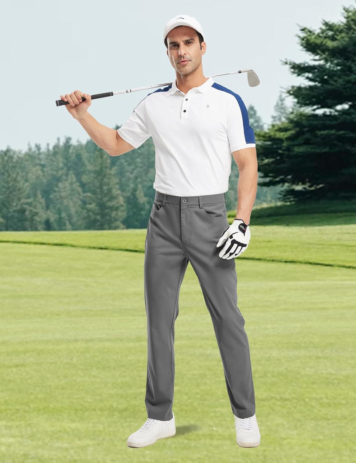 imageTBMPOY Mens Golf Pants Classic Fit Dress Work Pants Lightweight Comfortable Business Casual Pants with 5 PocketsDark Grey