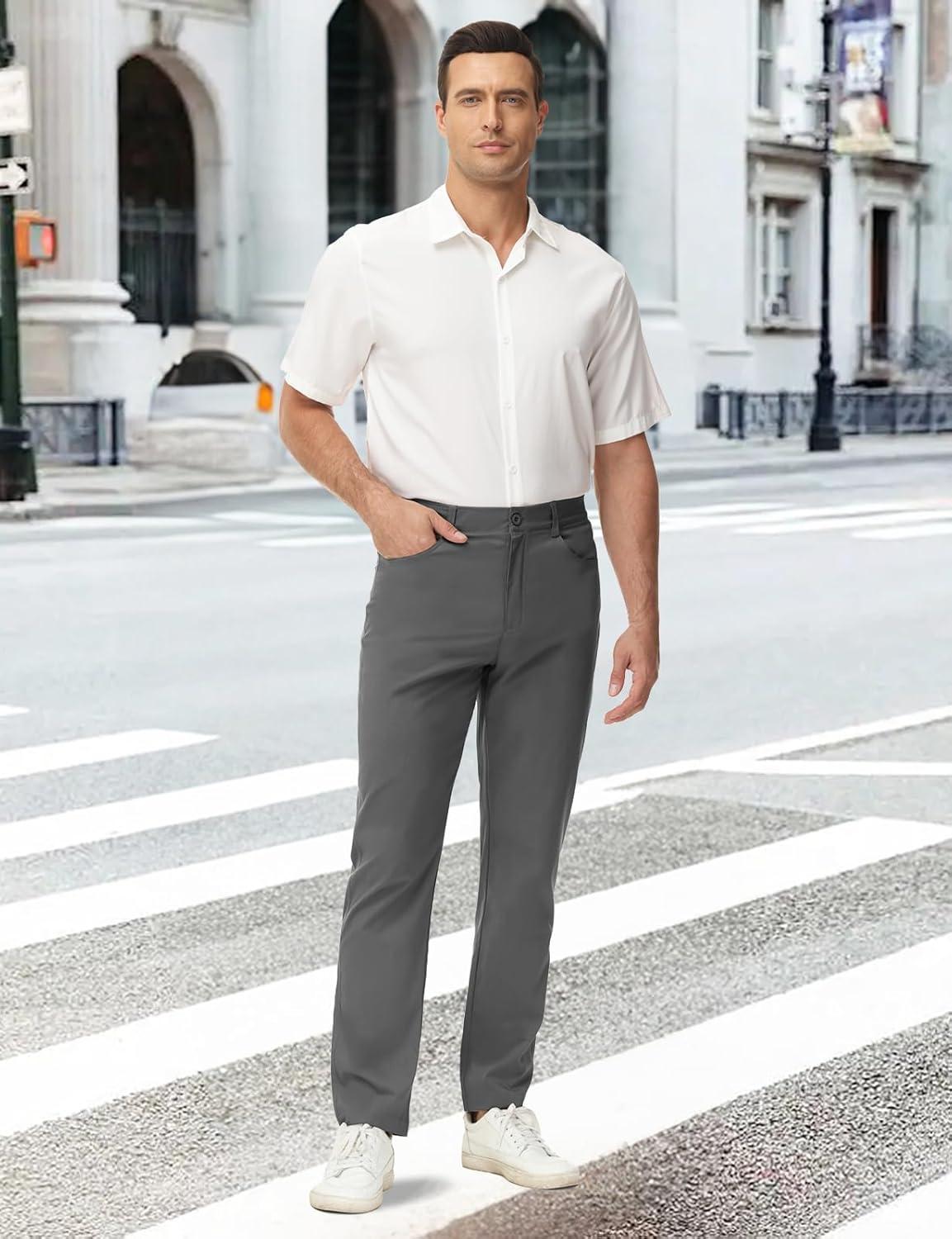 imageTBMPOY Mens Golf Pants Classic Fit Dress Work Pants Lightweight Comfortable Business Casual Pants with 5 PocketsDark Grey