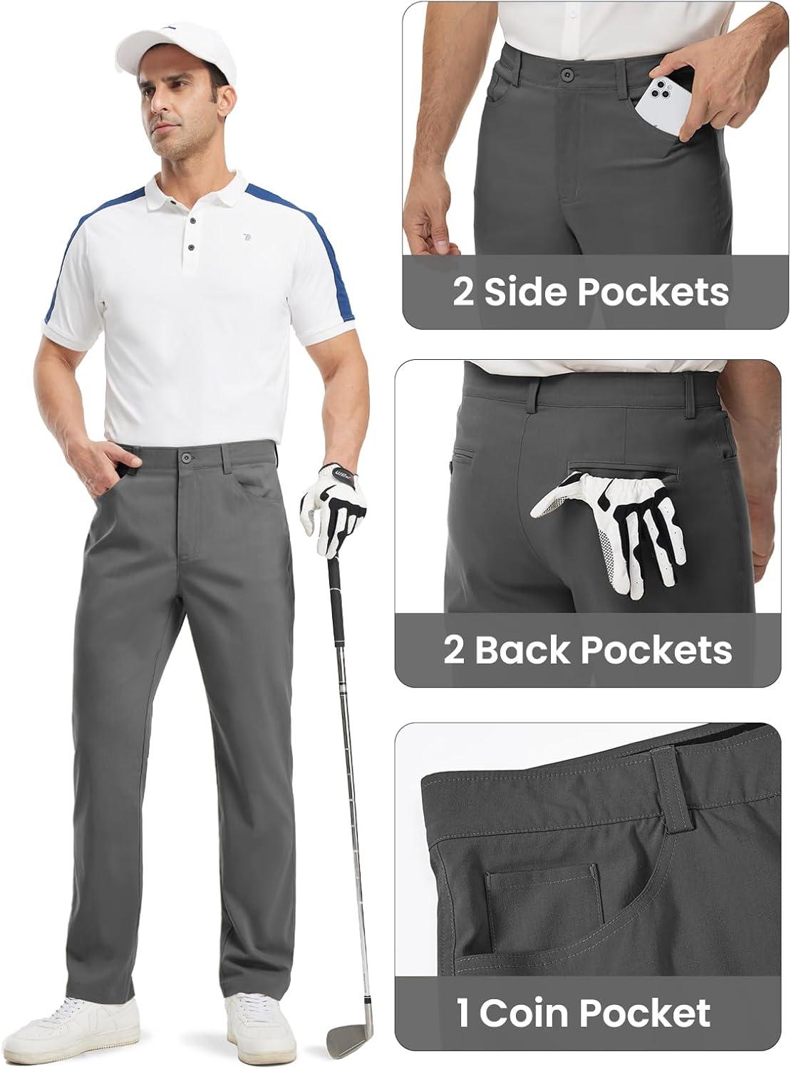 imageTBMPOY Mens Golf Pants Classic Fit Dress Work Pants Lightweight Comfortable Business Casual Pants with 5 PocketsDark Grey