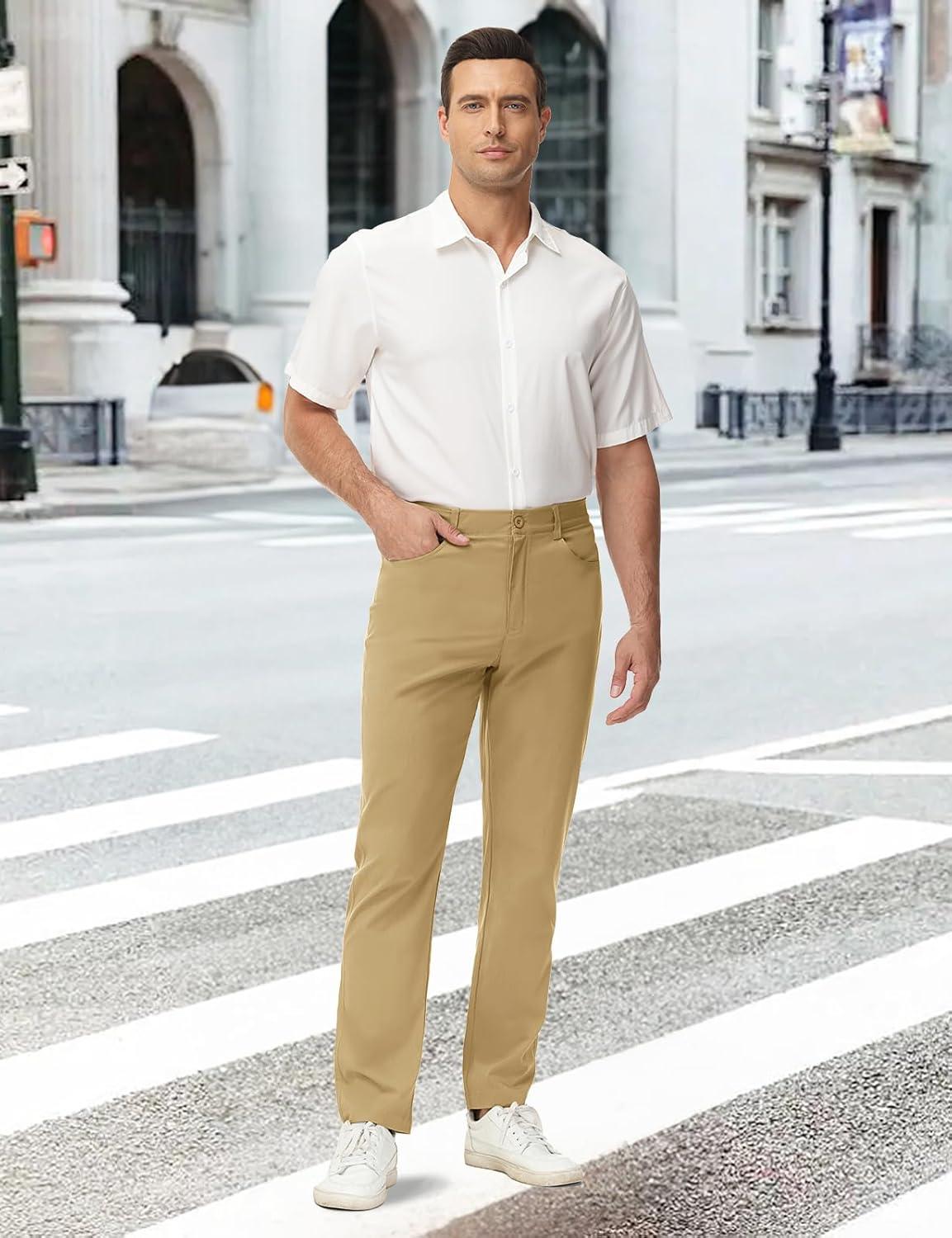 imageTBMPOY Mens Golf Pants Classic Fit Dress Work Pants Lightweight Comfortable Business Casual Pants with 5 PocketsKhaki