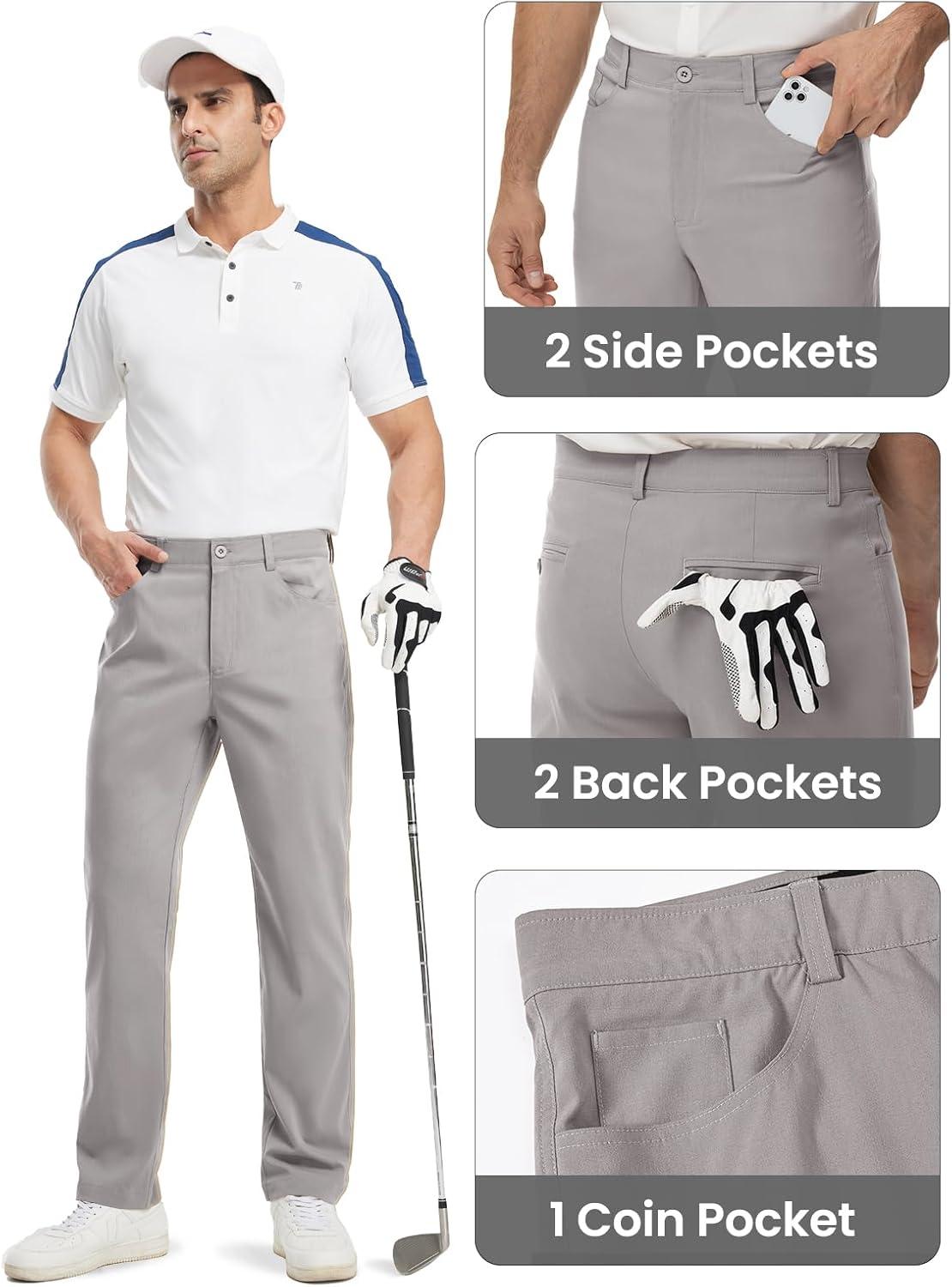 imageTBMPOY Mens Golf Pants Classic Fit Dress Work Pants Lightweight Comfortable Business Casual Pants with 5 PocketsLight Grey