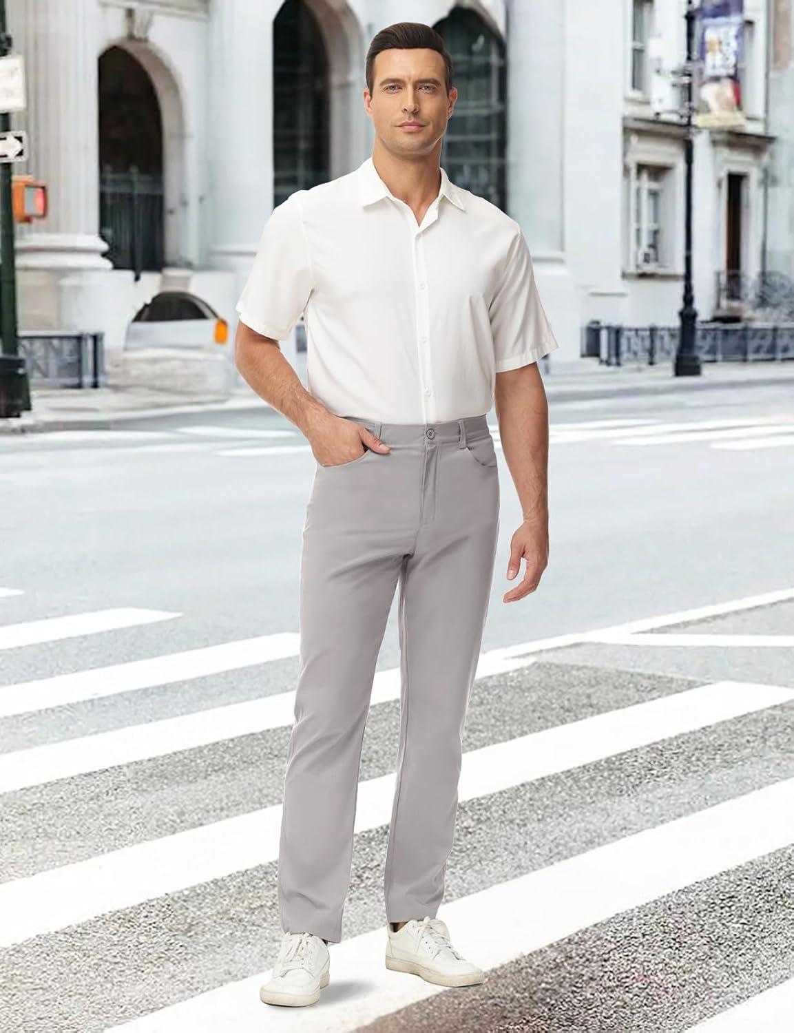 imageTBMPOY Mens Golf Pants Classic Fit Dress Work Pants Lightweight Comfortable Business Casual Pants with 5 PocketsLight Grey