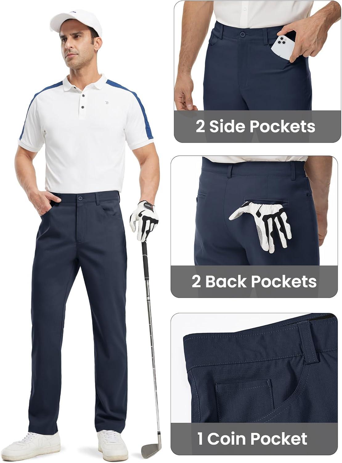 imageTBMPOY Mens Golf Pants Classic Fit Dress Work Pants Lightweight Comfortable Business Casual Pants with 5 PocketsNavy