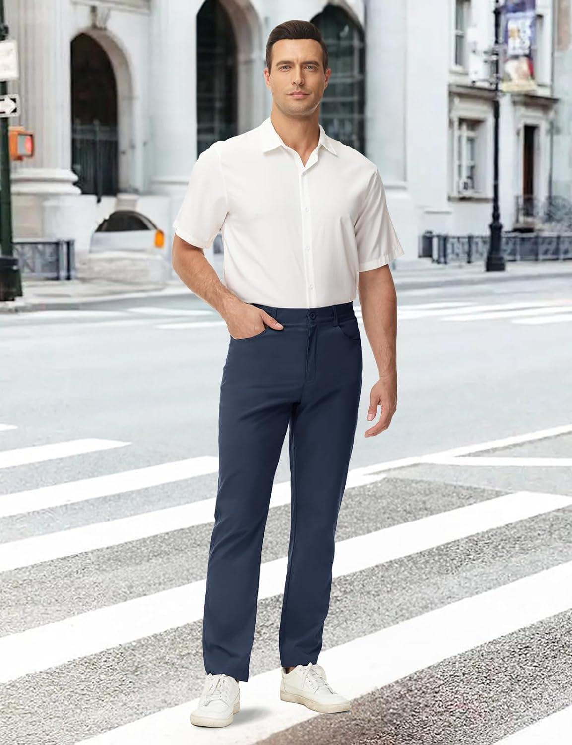 imageTBMPOY Mens Golf Pants Classic Fit Dress Work Pants Lightweight Comfortable Business Casual Pants with 5 PocketsNavy