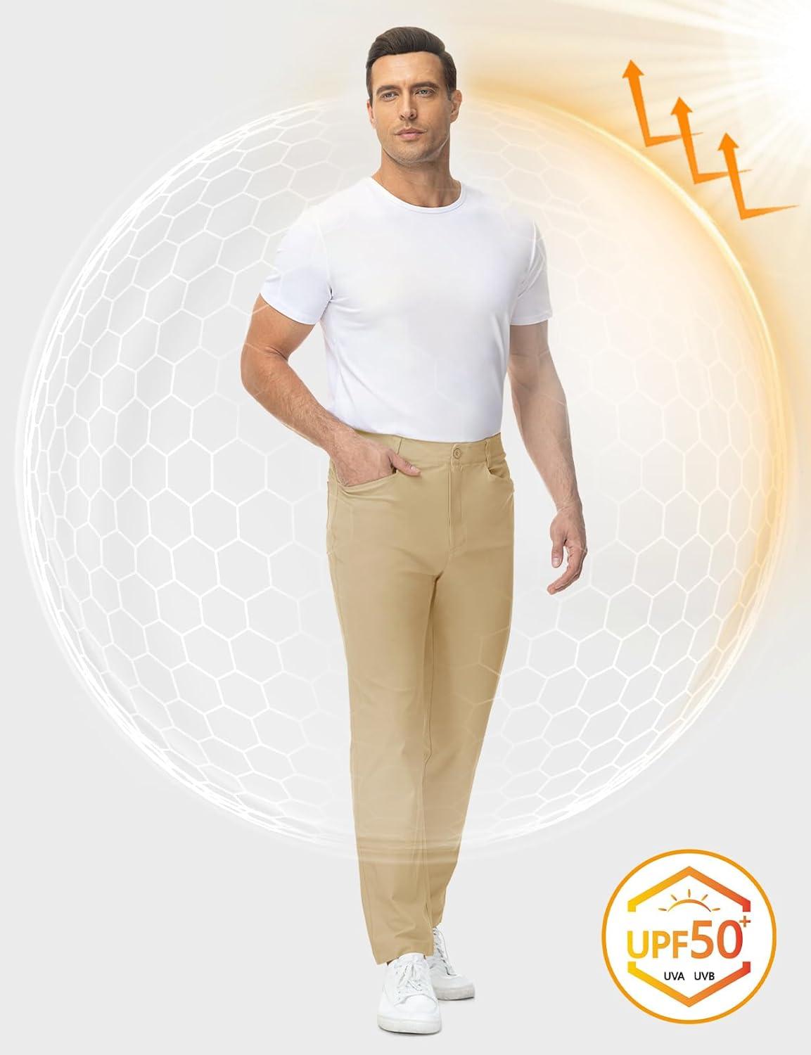 imageTBMPOY Mens Golf Pants Stretch Relaxed Fit with 5 Pockets Comfortable Lightweight Work Dress Pants Summer Casual SlacksKhaki02
