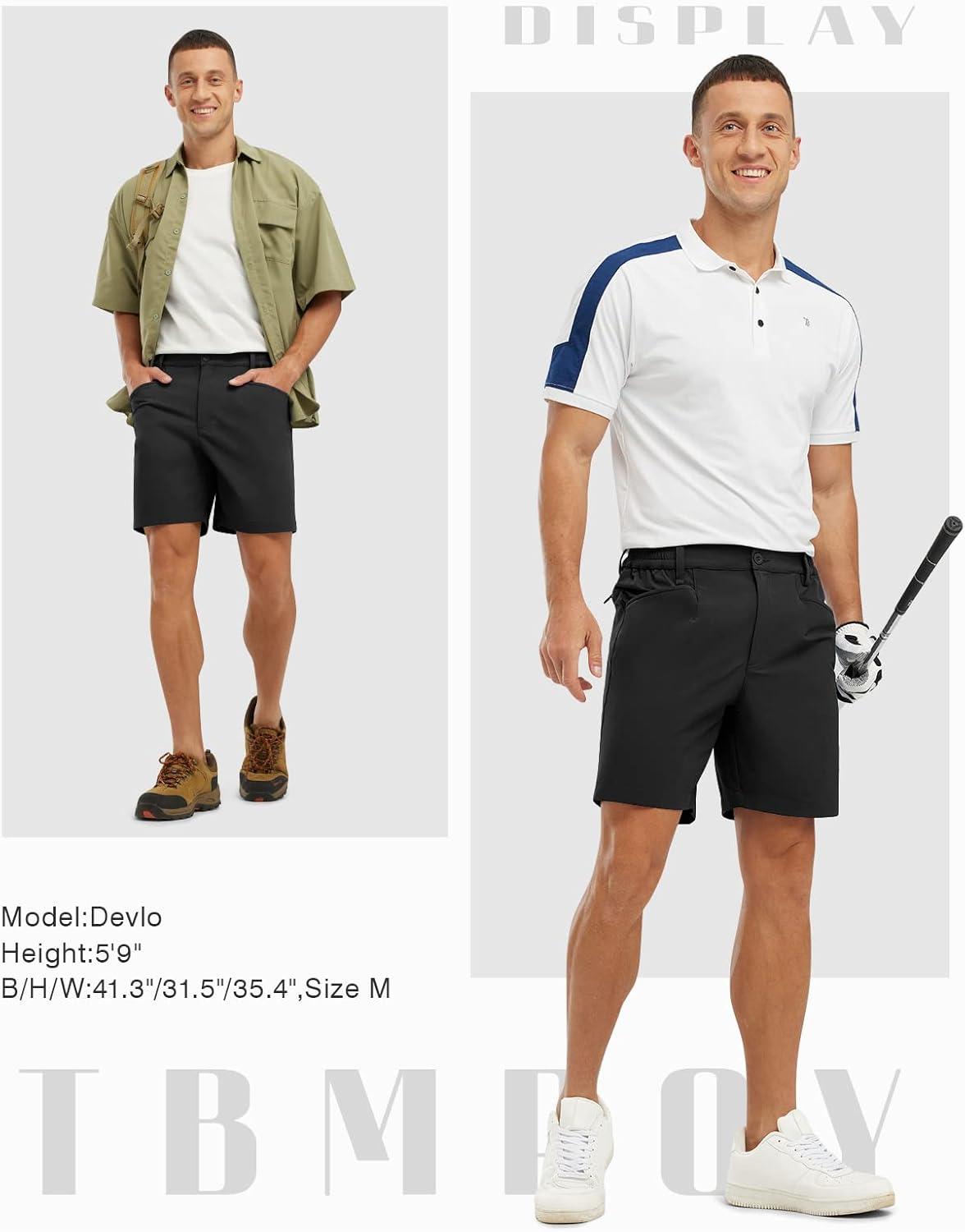 imageTBMPOY Mens Golf Shorts 7quot Stretch Dress Casual Elastic Waist Short Quick Dry Lightweight Hiking Shorts with 4 PocketsBlack