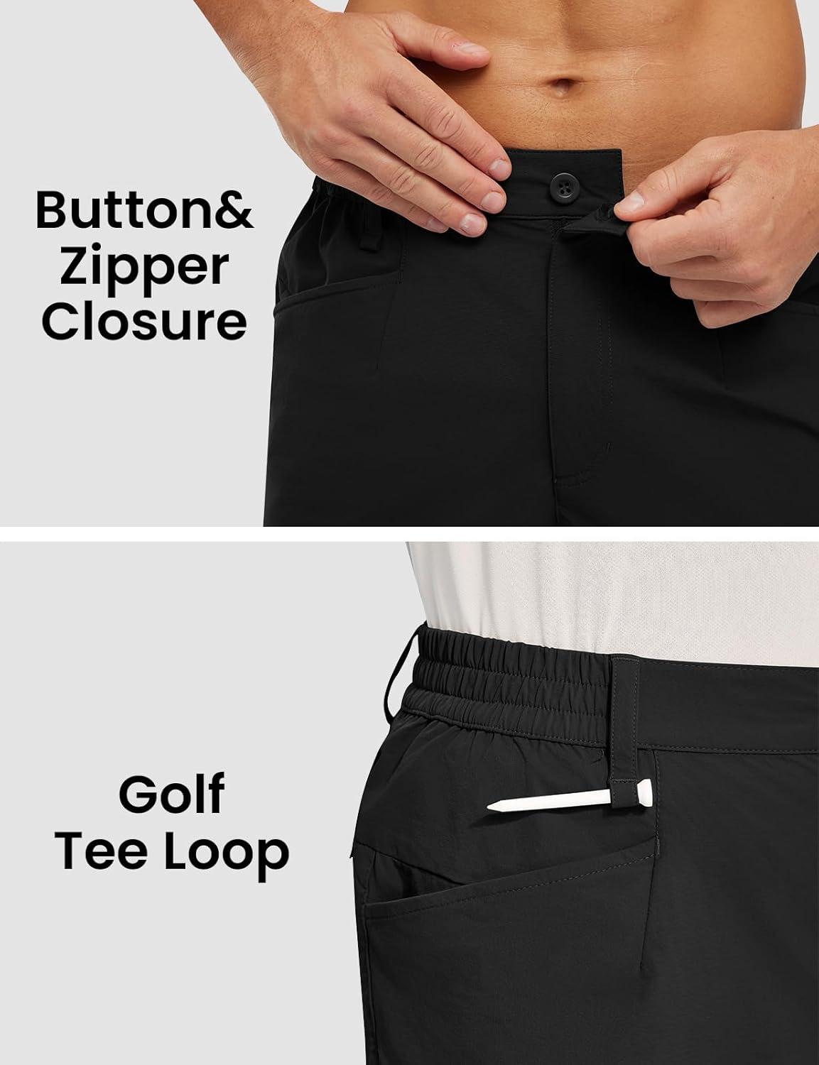 imageTBMPOY Mens Golf Shorts 7quot Stretch Dress Casual Elastic Waist Short Quick Dry Lightweight Hiking Shorts with 4 PocketsBlack