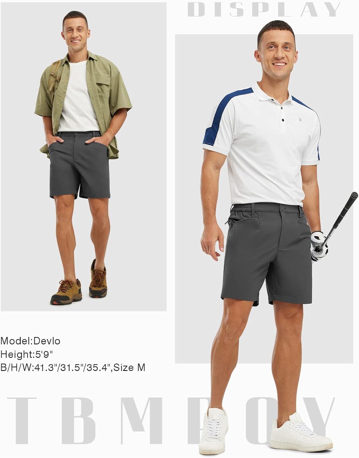 imageTBMPOY Mens Golf Shorts 7quot Stretch Dress Casual Elastic Waist Short Quick Dry Lightweight Hiking Shorts with 4 PocketsDark Grey