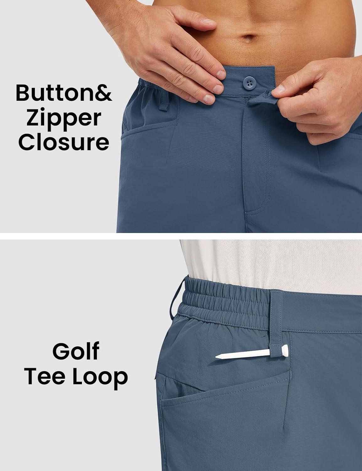 imageTBMPOY Mens Golf Shorts 7quot Stretch Dress Casual Elastic Waist Short Quick Dry Lightweight Hiking Shorts with 4 PocketsDenim Blue