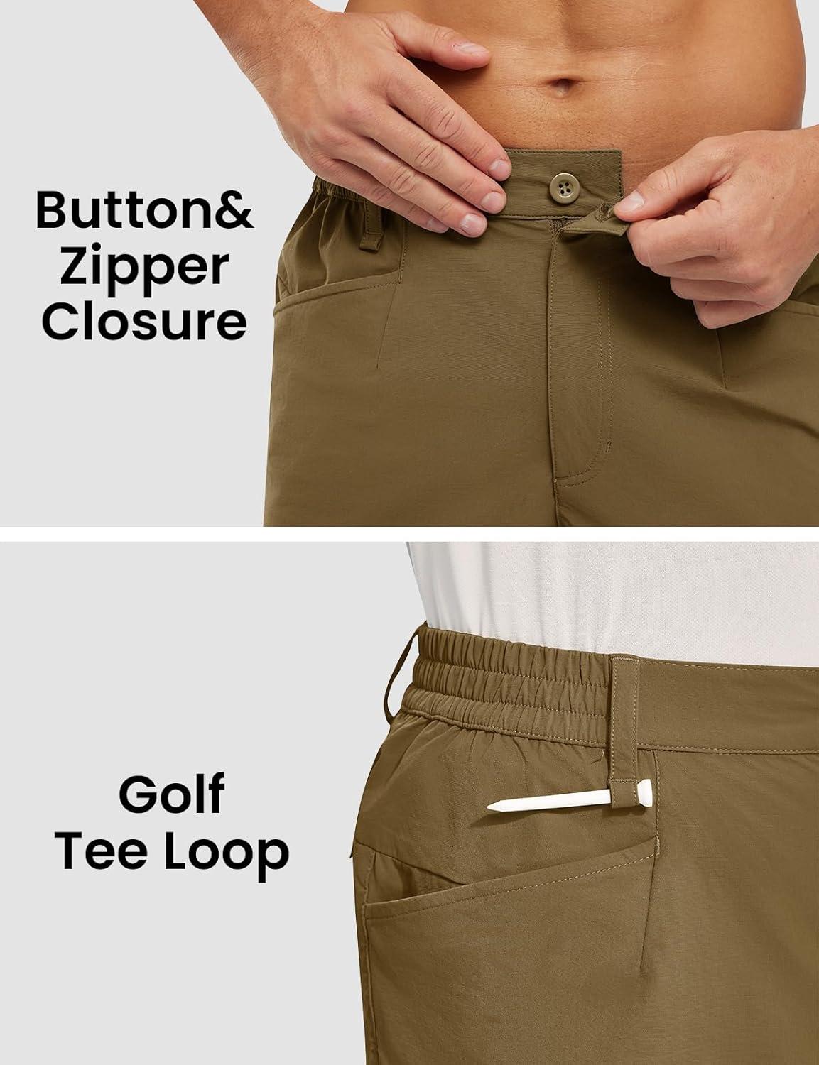 imageTBMPOY Mens Golf Shorts 7quot Stretch Dress Casual Elastic Waist Short Quick Dry Lightweight Hiking Shorts with 4 PocketsGold Khaki
