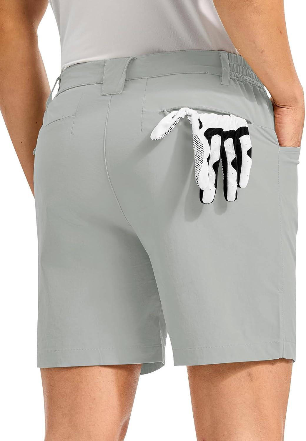 imageTBMPOY Mens Golf Shorts 7quot Stretch Dress Casual Elastic Waist Short Quick Dry Lightweight Hiking Shorts with 4 PocketsLight Grey