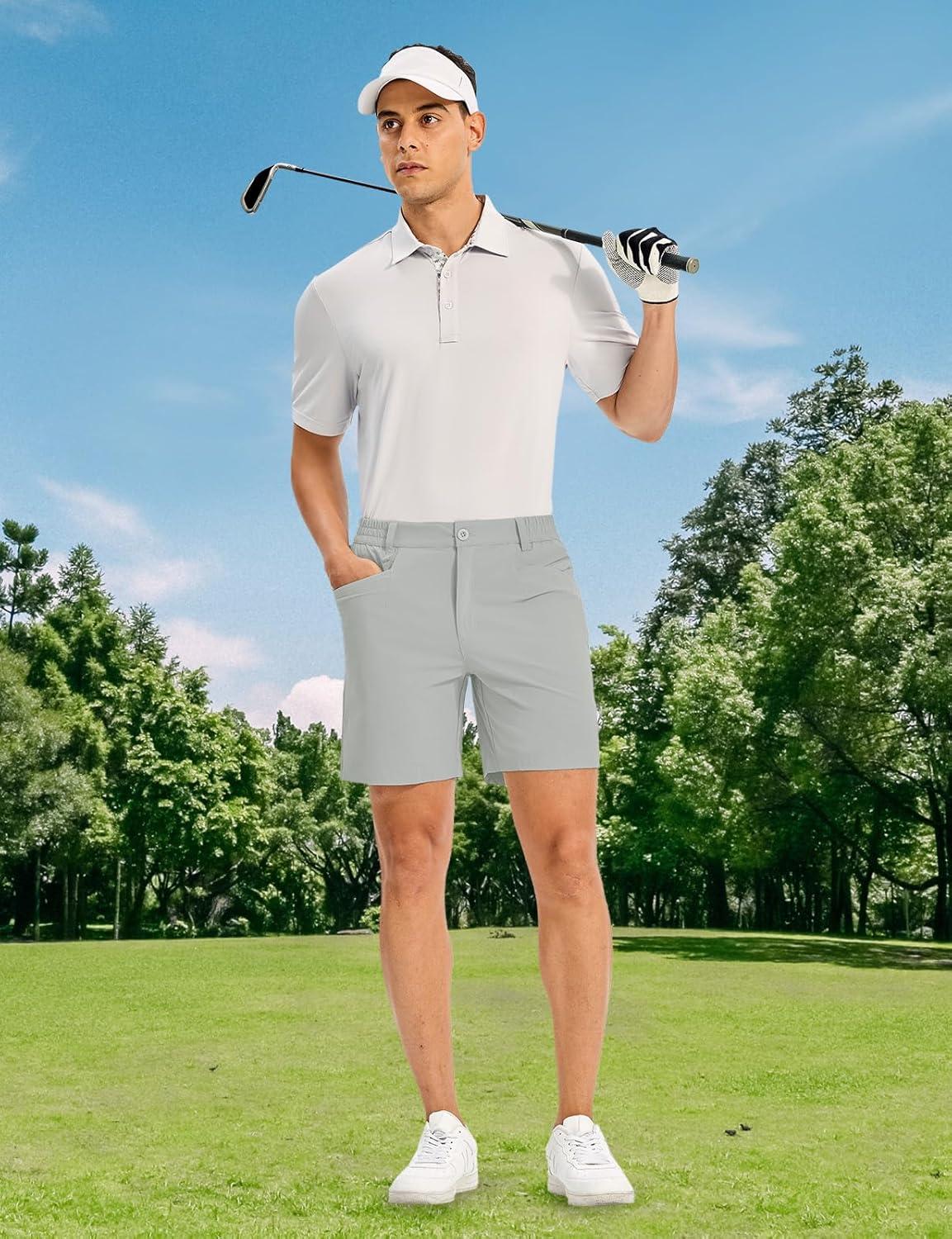 imageTBMPOY Mens Golf Shorts 7quot Stretch Dress Casual Elastic Waist Short Quick Dry Lightweight Hiking Shorts with 4 PocketsLight Grey