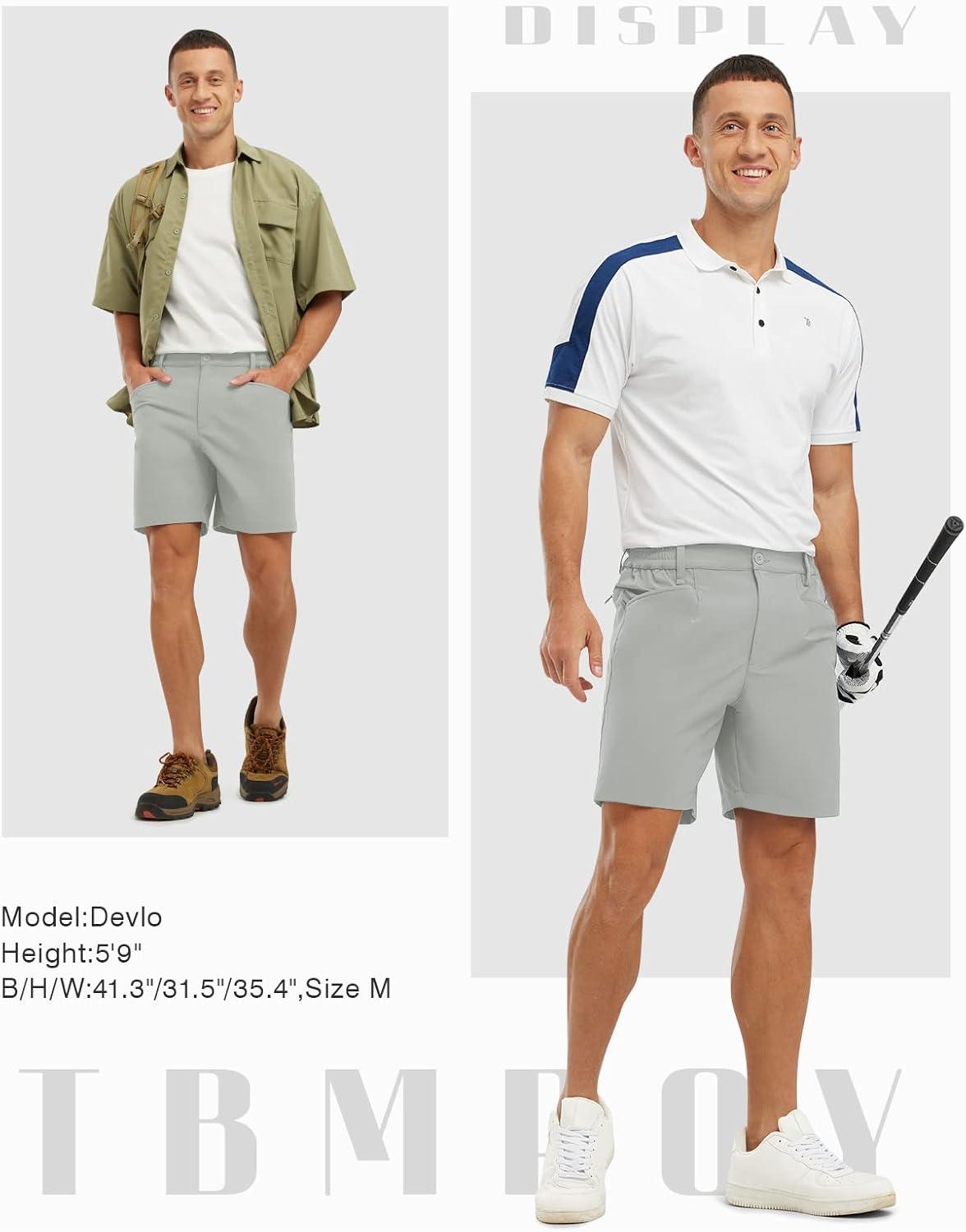 imageTBMPOY Mens Golf Shorts 7quot Stretch Dress Casual Elastic Waist Short Quick Dry Lightweight Hiking Shorts with 4 PocketsLight Grey