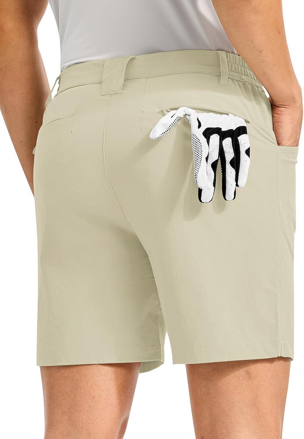 imageTBMPOY Mens Golf Shorts 7quot Stretch Dress Casual Elastic Waist Short Quick Dry Lightweight Hiking Shorts with 4 PocketsLight Khaki