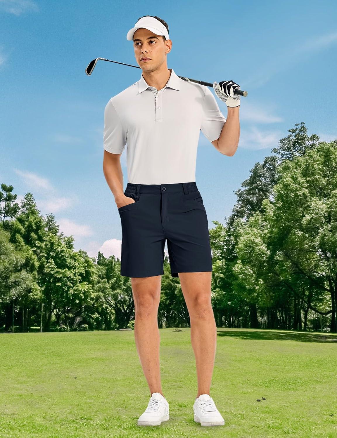 imageTBMPOY Mens Golf Shorts 7quot Stretch Dress Casual Elastic Waist Short Quick Dry Lightweight Hiking Shorts with 4 PocketsNavy