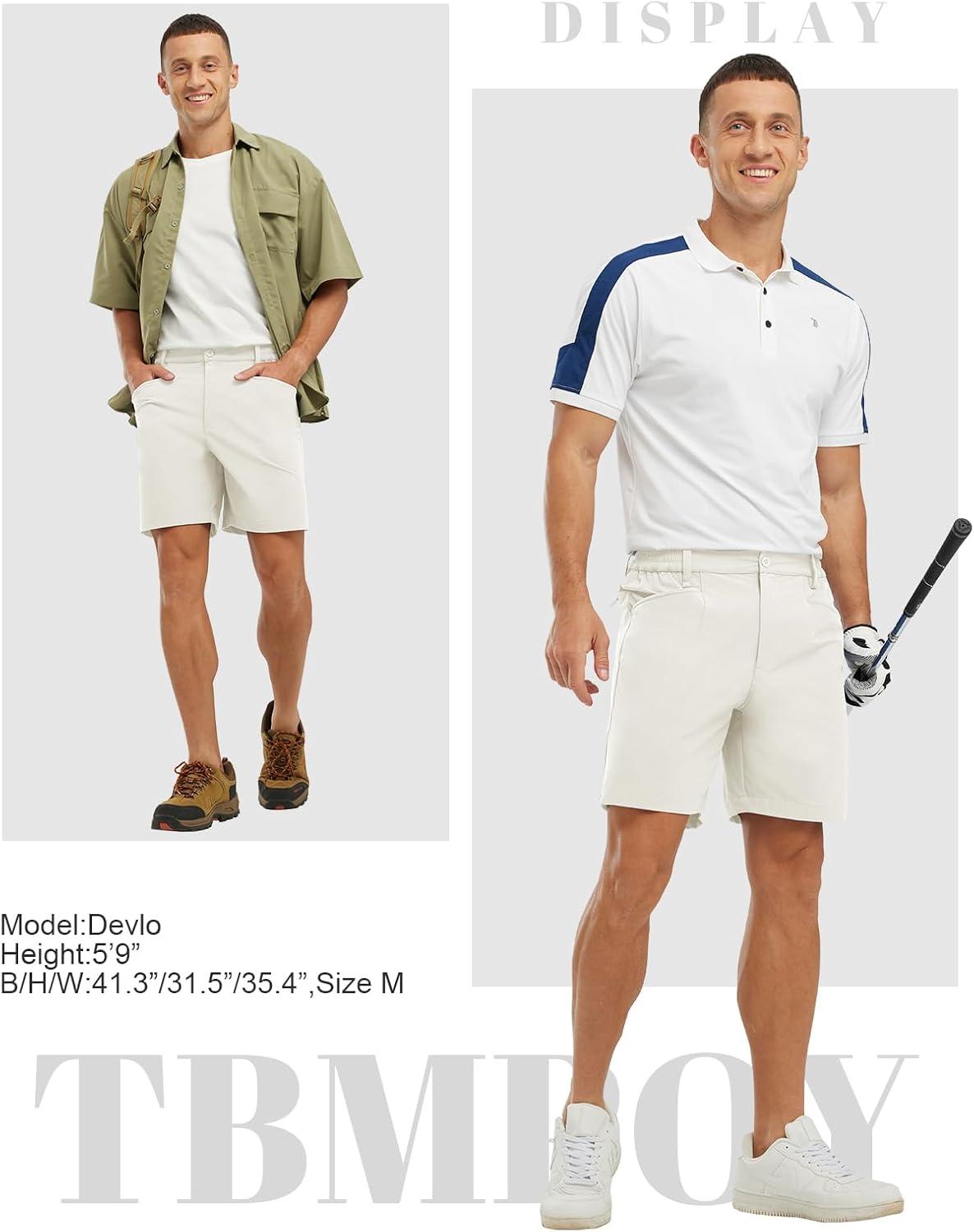 imageTBMPOY Mens Golf Shorts 7quot Stretch Dress Casual Elastic Waist Short Quick Dry Lightweight Hiking Shorts with 4 PocketsOffwhite