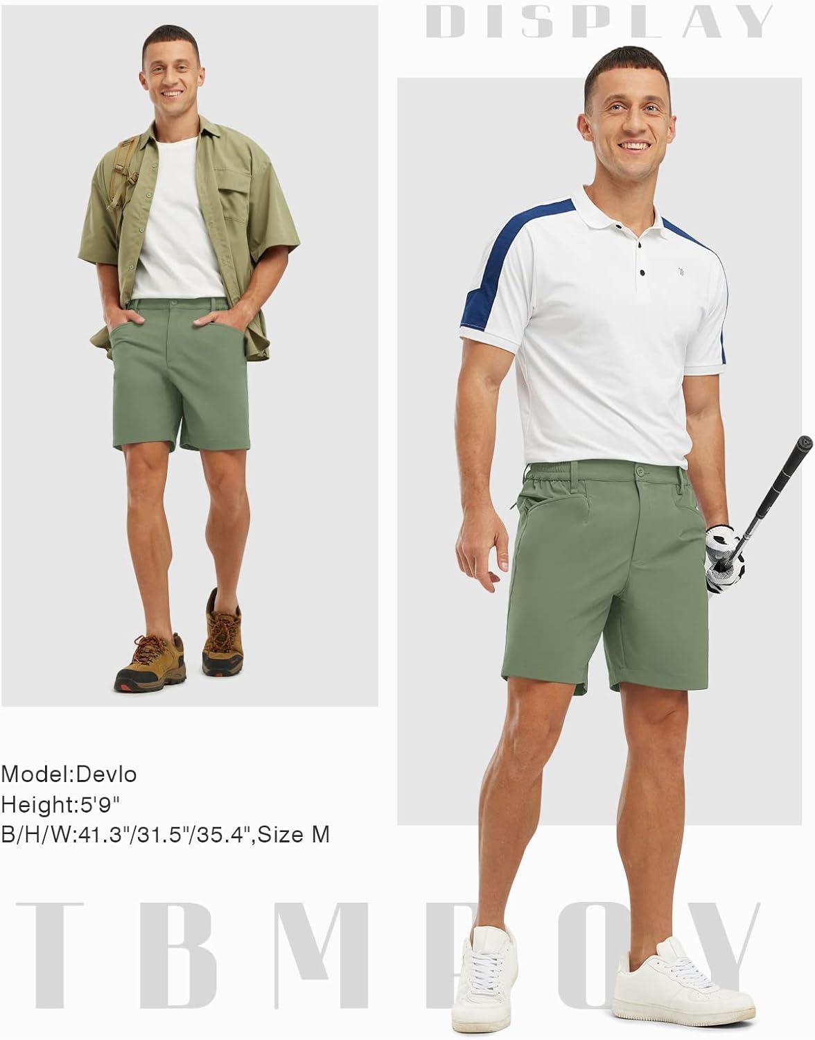 imageTBMPOY Mens Golf Shorts 7quot Stretch Dress Casual Elastic Waist Short Quick Dry Lightweight Hiking Shorts with 4 PocketsSage Green