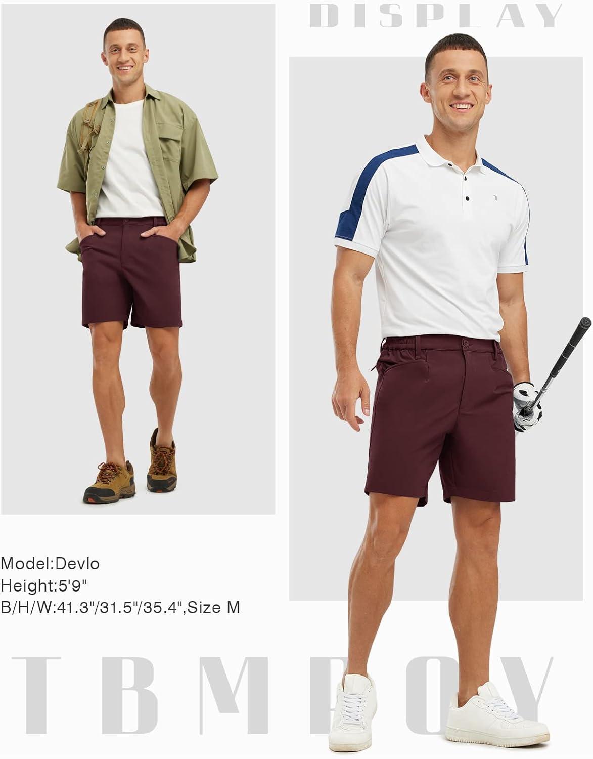 imageTBMPOY Mens Golf Shorts 7quot Stretch Dress Casual Elastic Waist Short Quick Dry Lightweight Hiking Shorts with 4 PocketsWine Red