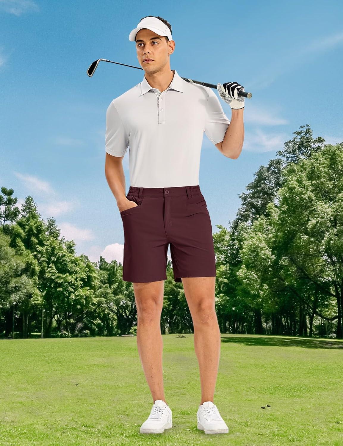 imageTBMPOY Mens Golf Shorts 7quot Stretch Dress Casual Elastic Waist Short Quick Dry Lightweight Hiking Shorts with 4 PocketsWine Red