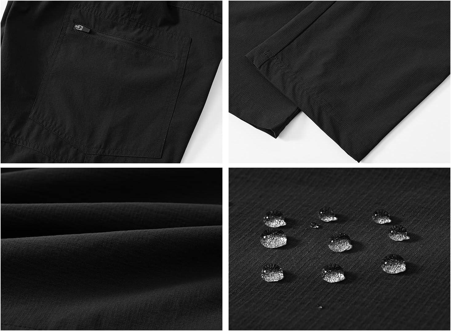 imageTBMPOY Mens Hiking Cargo Pants Lightweight Waterproof Quick Dry Outdoor Summer Fishing Camping Mountain PantC13black