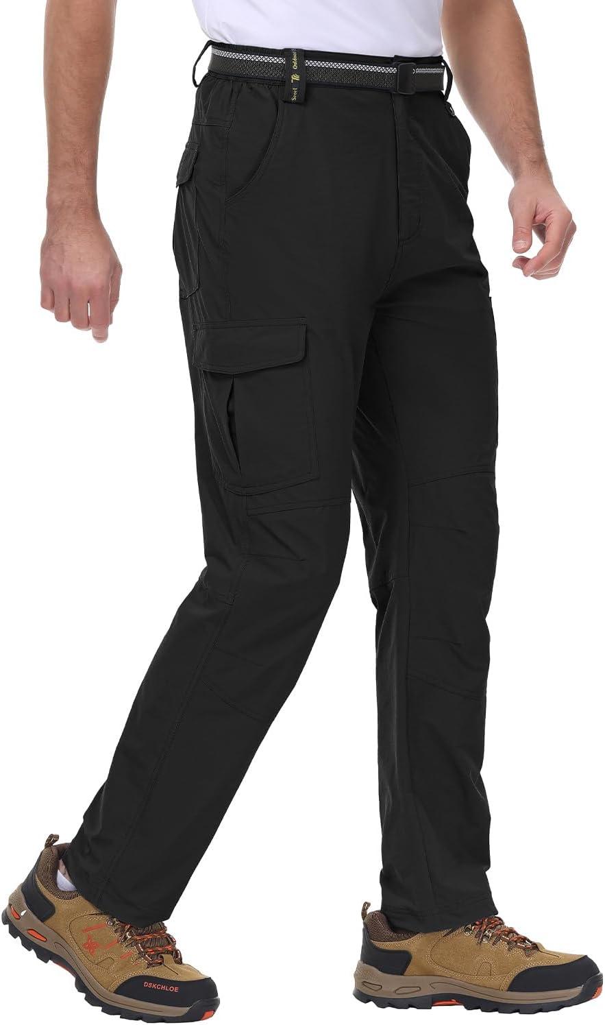 imageTBMPOY Mens Hiking Cargo Pants Lightweight Waterproof Quick Dry Outdoor Summer Fishing Camping Mountain PantC13black