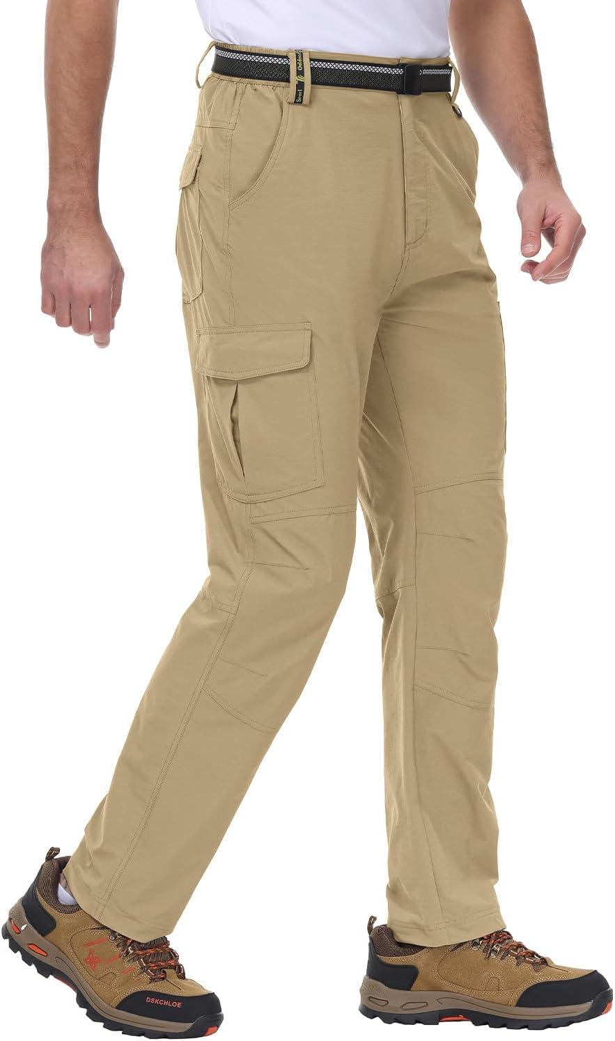 imageTBMPOY Mens Hiking Cargo Pants Lightweight Waterproof Quick Dry Outdoor Summer Fishing Camping Mountain PantC15khaki