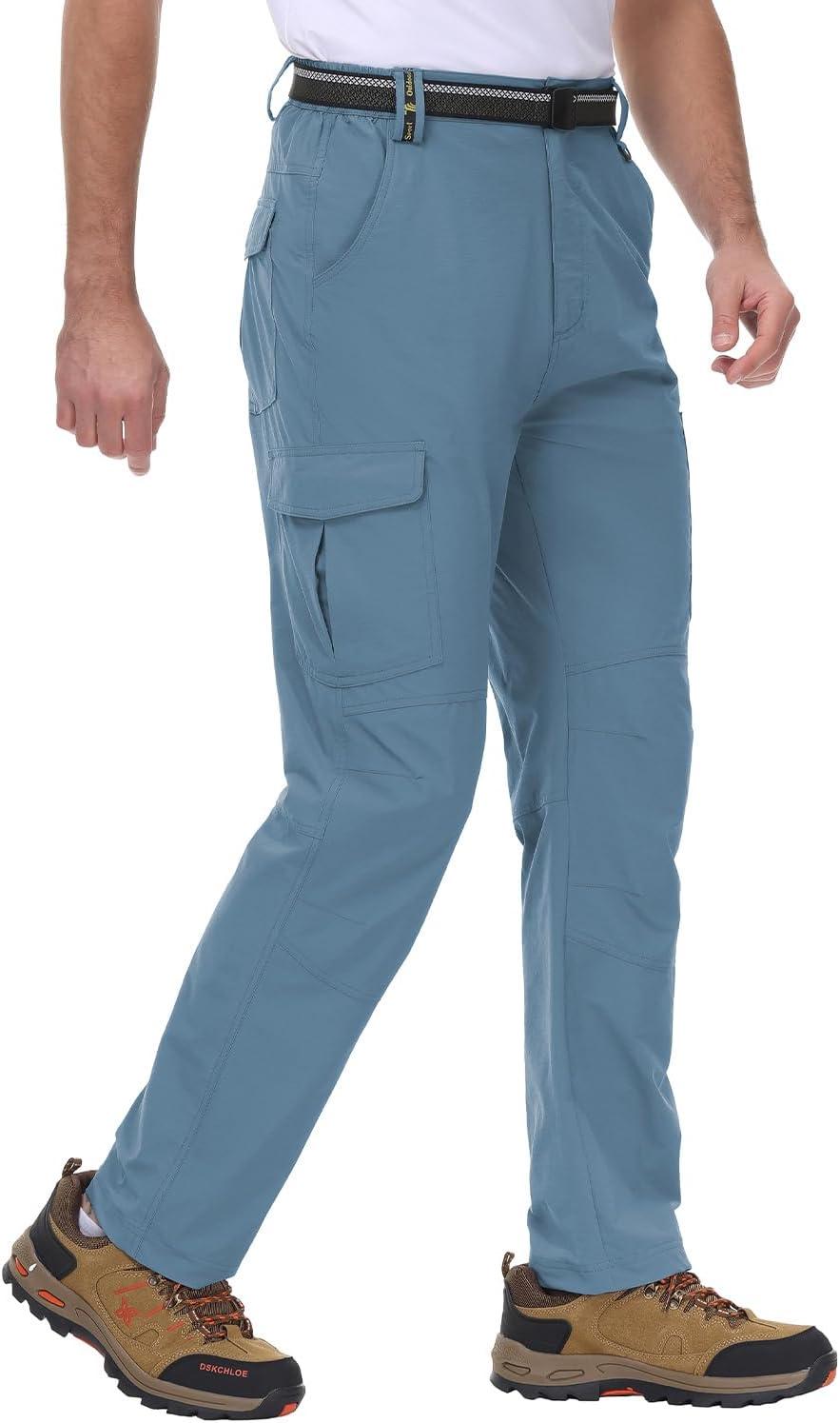 imageTBMPOY Mens Hiking Cargo Pants Lightweight Waterproof Quick Dry Outdoor Summer Fishing Camping Mountain PantC17stone Blue