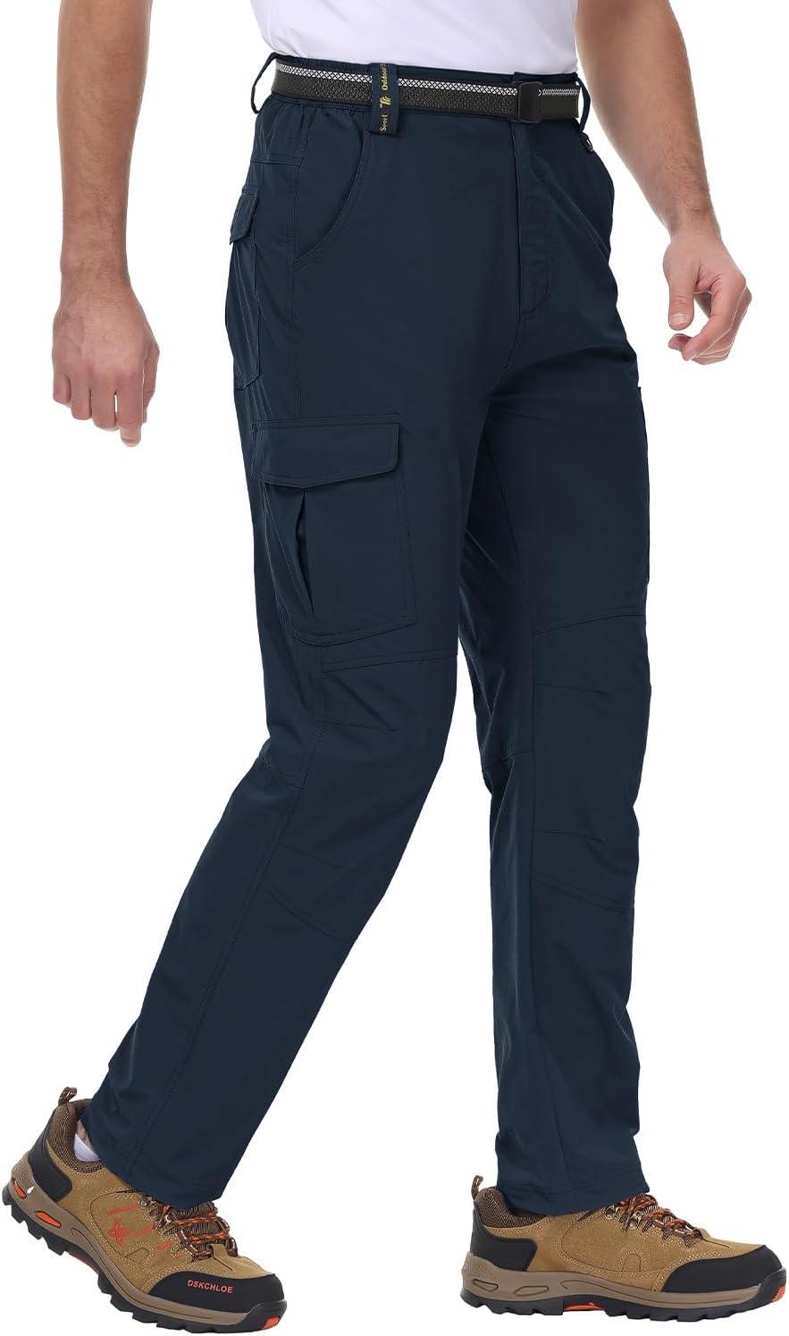 imageTBMPOY Mens Hiking Cargo Pants Lightweight Waterproof Quick Dry Outdoor Summer Fishing Camping Mountain PantC18navy