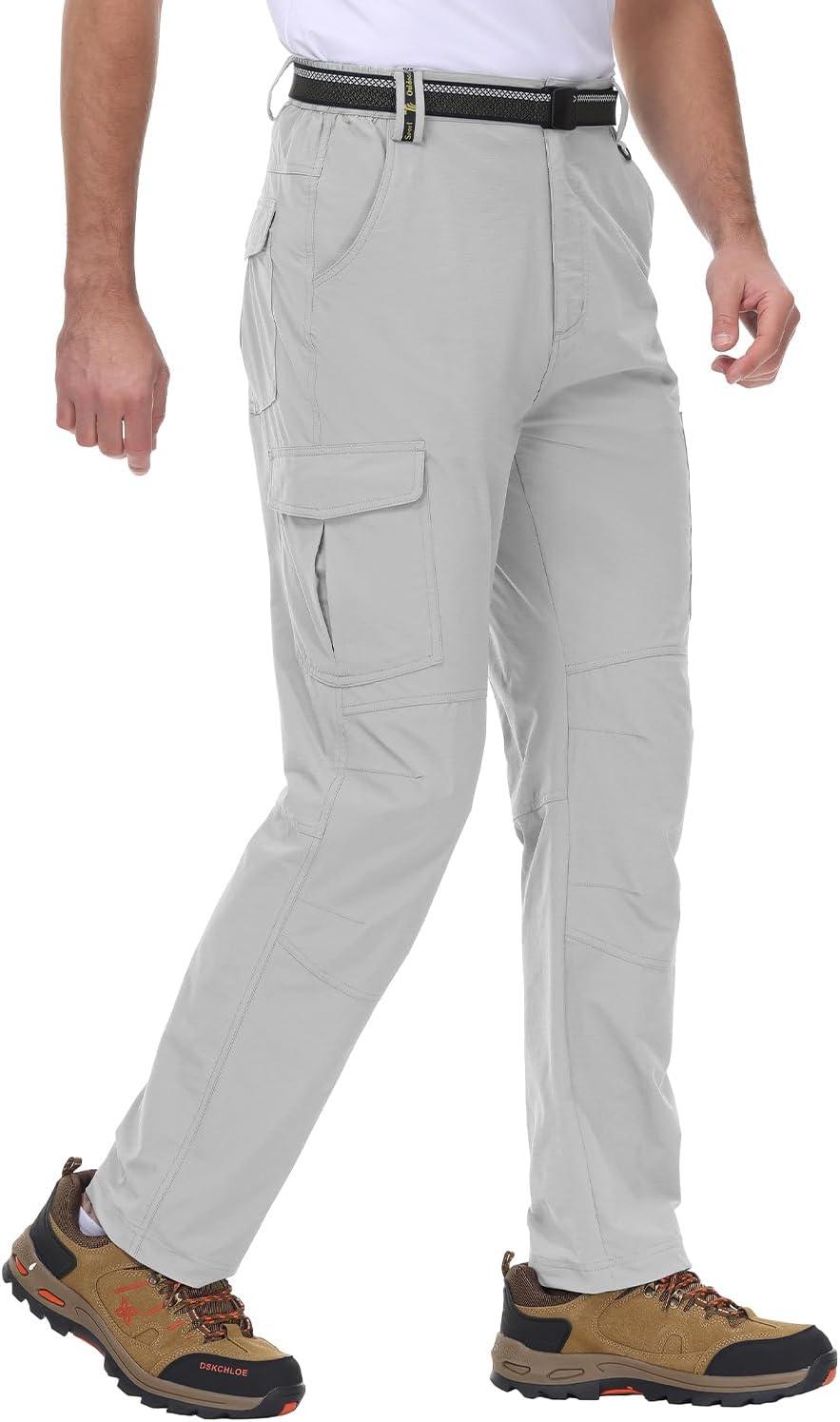 imageTBMPOY Mens Hiking Cargo Pants Lightweight Waterproof Quick Dry Outdoor Summer Fishing Camping Mountain PantC19light Grey