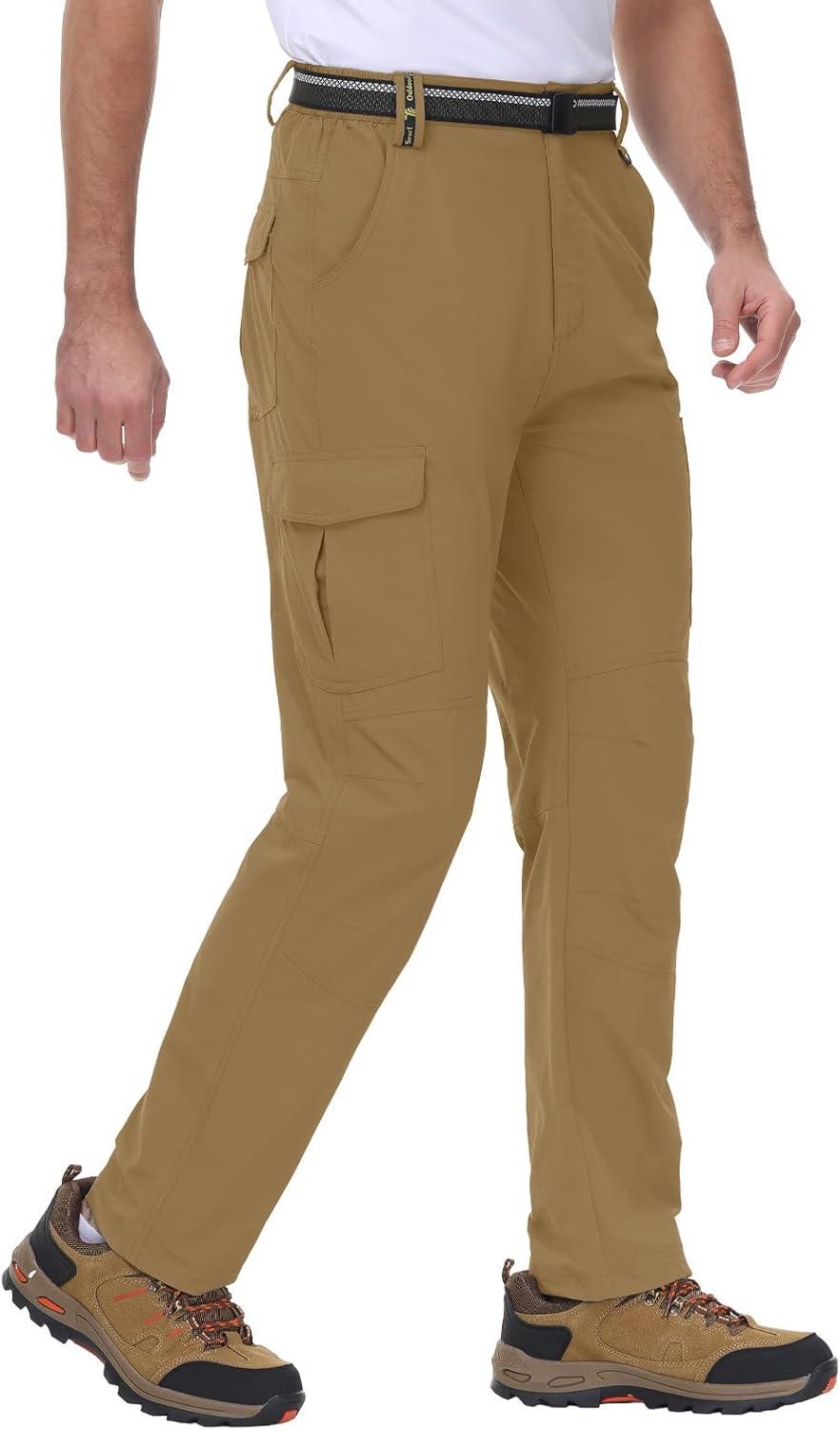 imageTBMPOY Mens Hiking Cargo Pants Lightweight Waterproof Quick Dry Outdoor Summer Fishing Camping Mountain PantC21light Brown