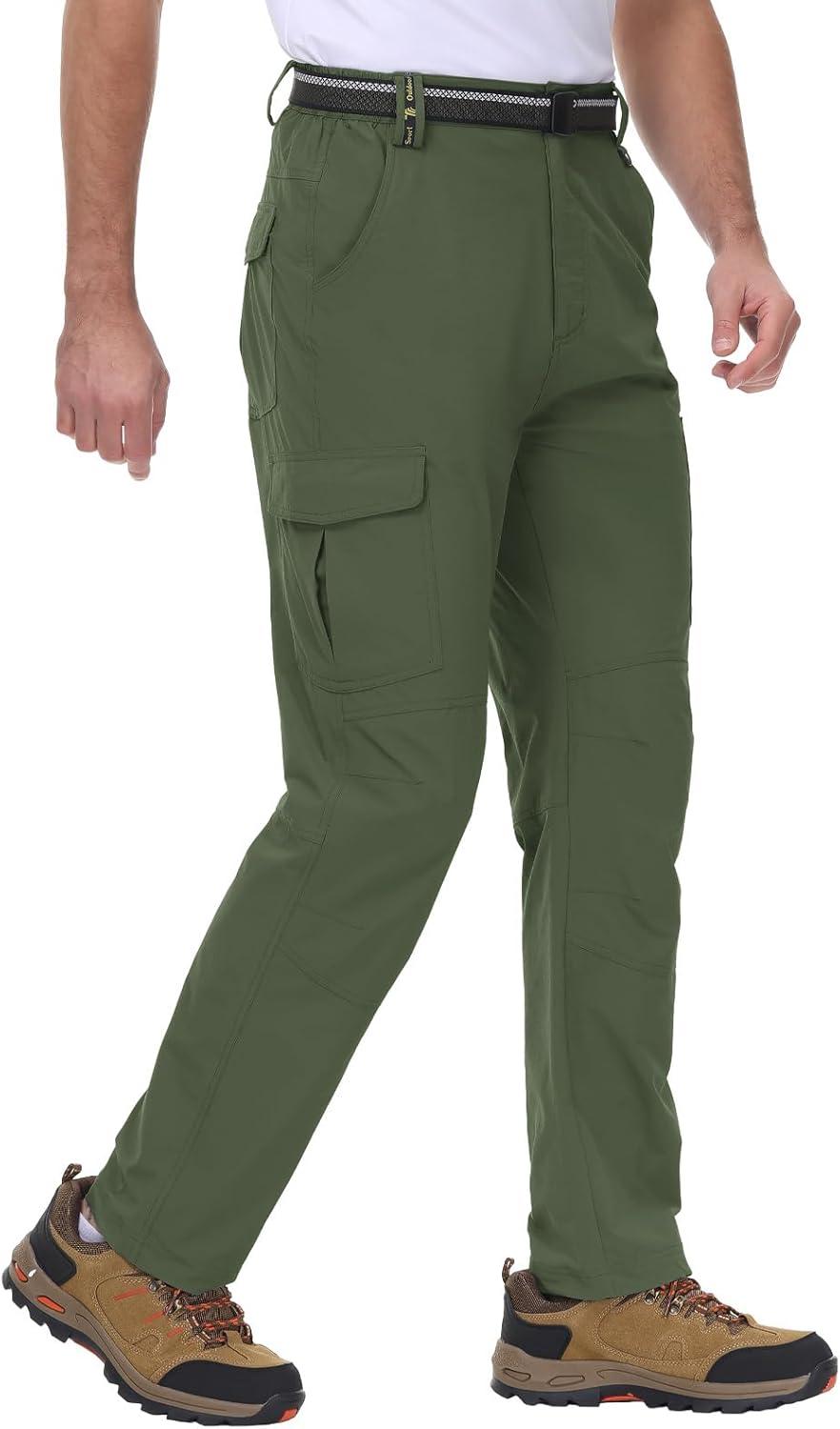 imageTBMPOY Mens Hiking Cargo Pants Lightweight Waterproof Quick Dry Outdoor Summer Fishing Camping Mountain PantC23green