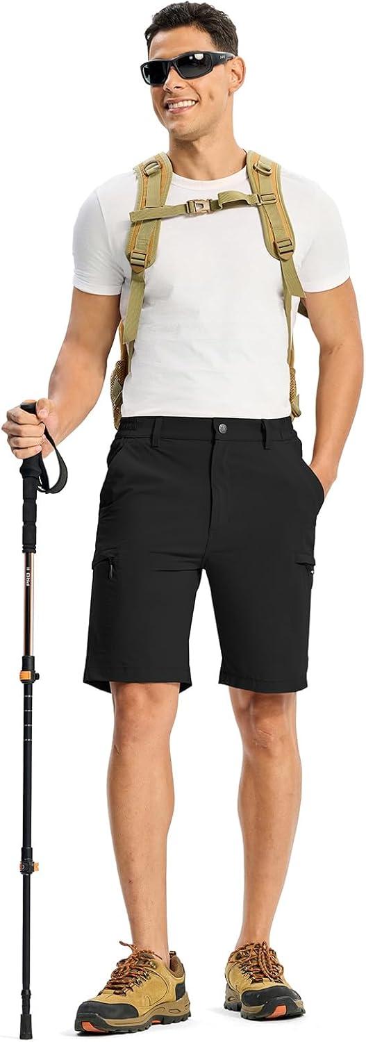 imageTBMPOY Mens Hiking Cargo Shorts 9quot Lightweight Water Resistant Quick Dry Work Shorts 6 Pockets for Travel Camping TacticalBlack