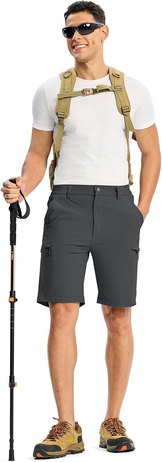 imageTBMPOY Mens Hiking Cargo Shorts 9quot Lightweight Water Resistant Quick Dry Work Shorts 6 Pockets for Travel Camping TacticalDark Grey