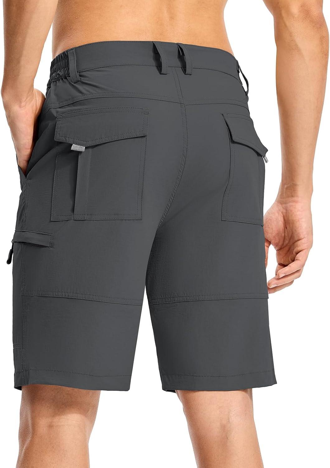 imageTBMPOY Mens Hiking Cargo Shorts 9quot Lightweight Water Resistant Quick Dry Work Shorts 6 Pockets for Travel Camping TacticalDark Grey