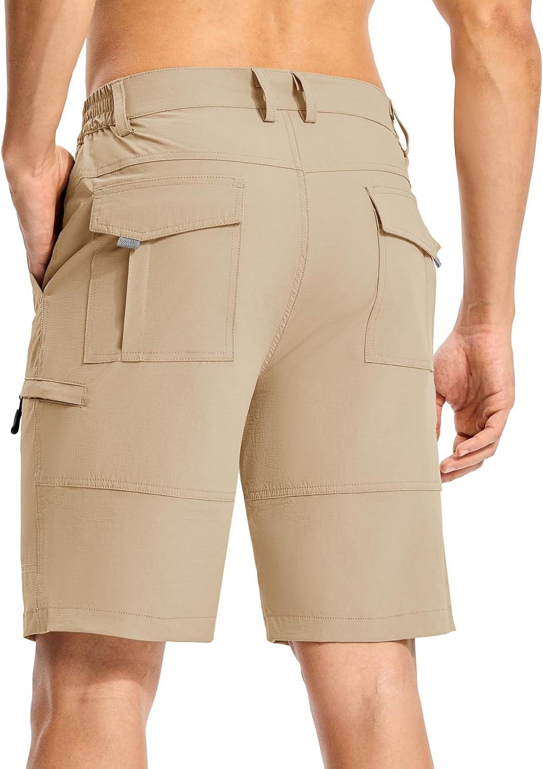 imageTBMPOY Mens Hiking Cargo Shorts 9quot Lightweight Water Resistant Quick Dry Work Shorts 6 Pockets for Travel Camping TacticalKhaki