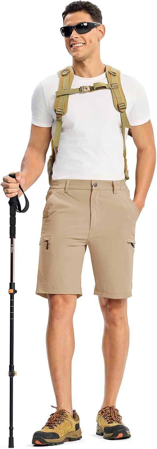 imageTBMPOY Mens Hiking Cargo Shorts 9quot Lightweight Water Resistant Quick Dry Work Shorts 6 Pockets for Travel Camping TacticalKhaki