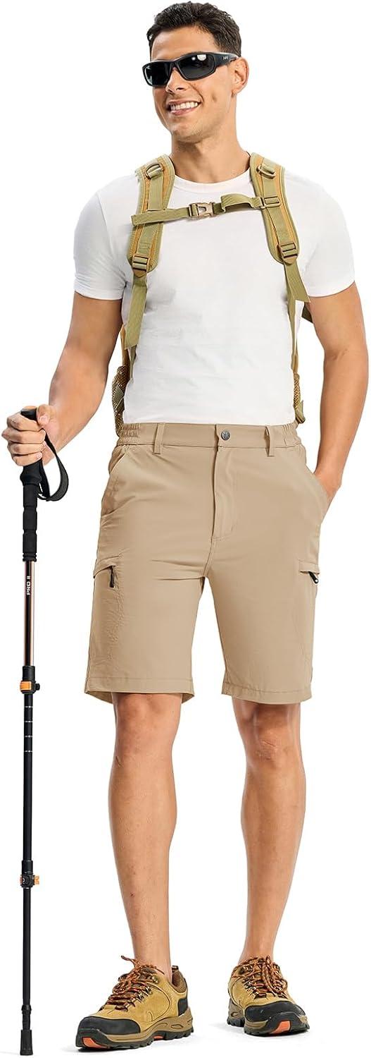 imageTBMPOY Mens Hiking Cargo Shorts 9quot Lightweight Water Resistant Quick Dry Work Shorts 6 Pockets for Travel Camping TacticalKhaki