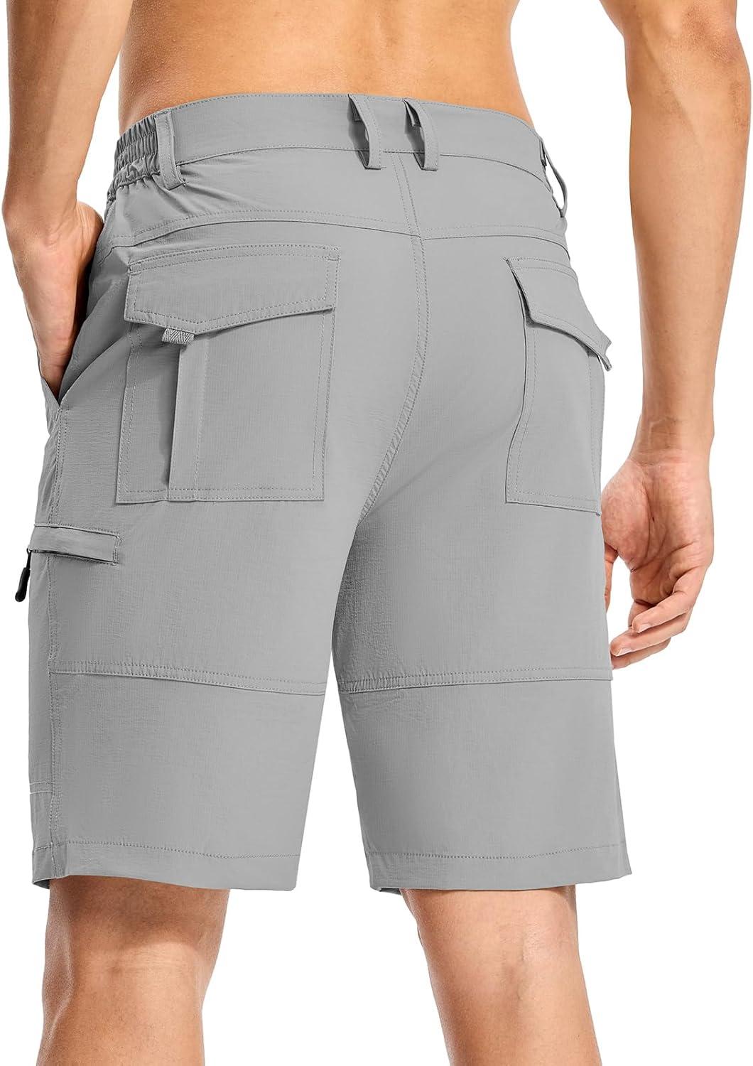 imageTBMPOY Mens Hiking Cargo Shorts 9quot Lightweight Water Resistant Quick Dry Work Shorts 6 Pockets for Travel Camping TacticalLight Grey