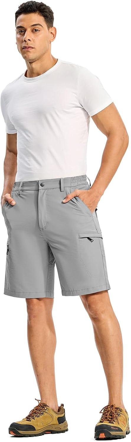 imageTBMPOY Mens Hiking Cargo Shorts 9quot Lightweight Water Resistant Quick Dry Work Shorts 6 Pockets for Travel Camping TacticalLight Grey