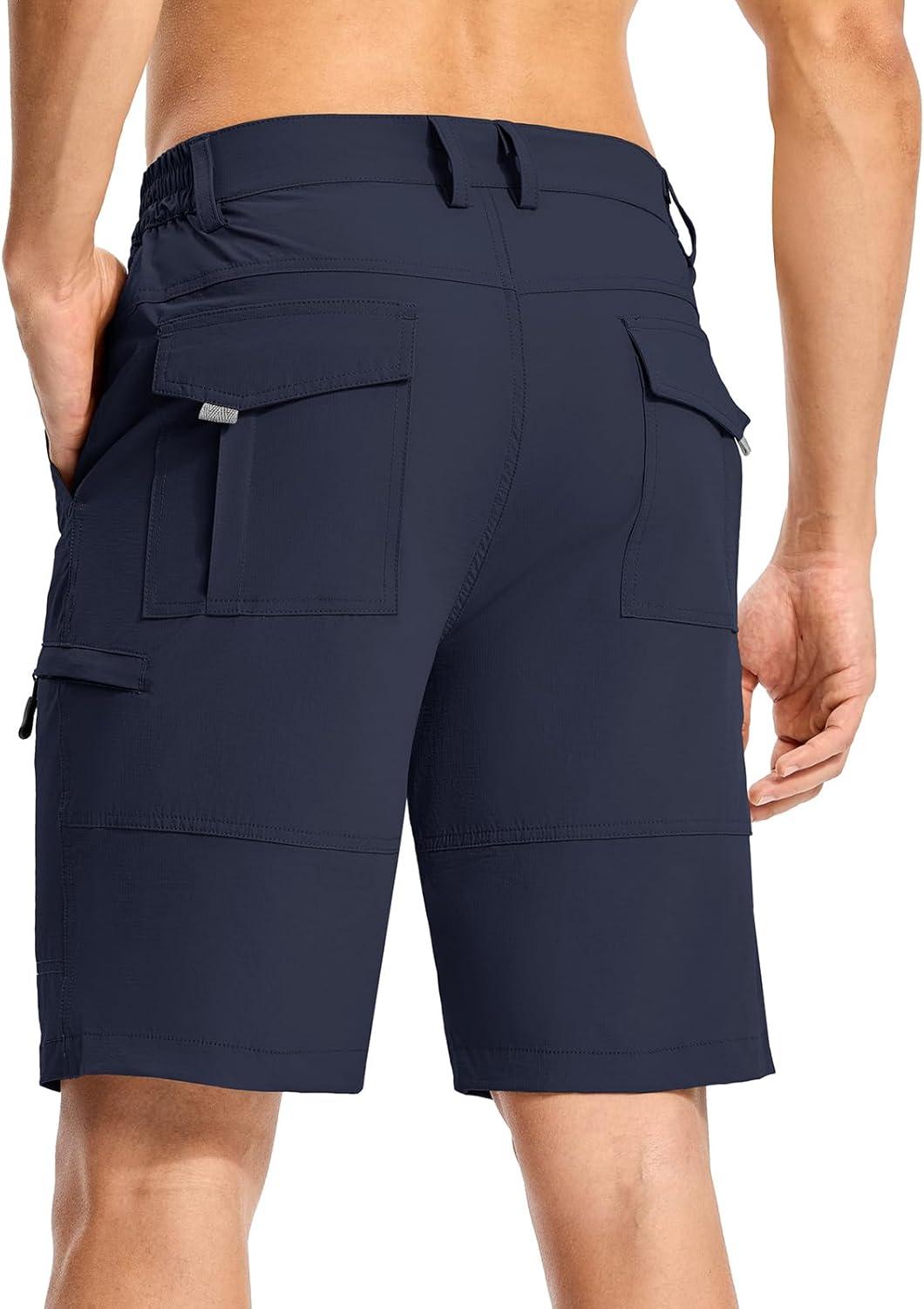 imageTBMPOY Mens Hiking Cargo Shorts 9quot Lightweight Water Resistant Quick Dry Work Shorts 6 Pockets for Travel Camping TacticalNavy