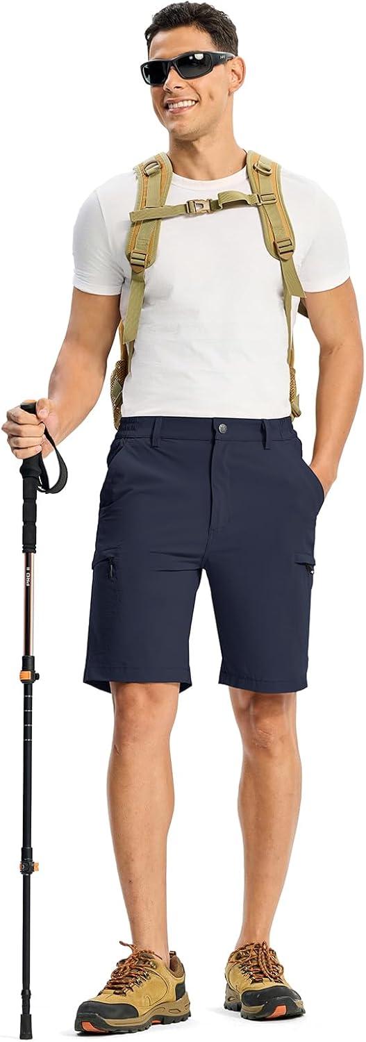 imageTBMPOY Mens Hiking Cargo Shorts 9quot Lightweight Water Resistant Quick Dry Work Shorts 6 Pockets for Travel Camping TacticalNavy